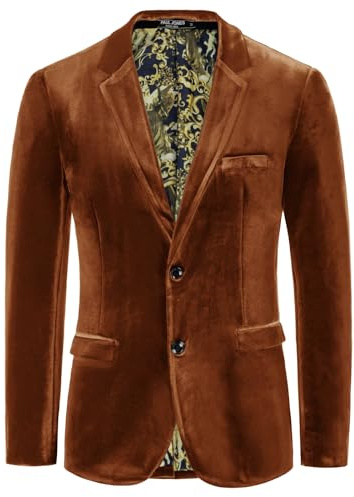 PJ PAUL JONES Mens Velvet Blazer Jacket Two Button Sport Coat Solid Suit Jackets for Dinner Prom Wedding