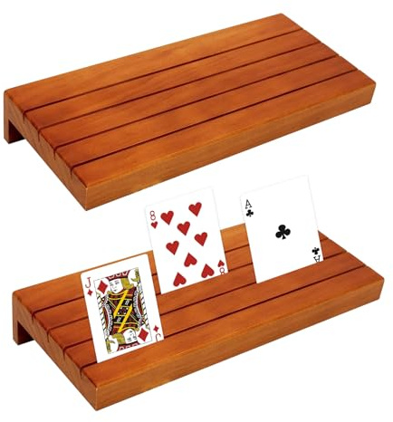 Tulov 2 stycken spelkortshållare i trä, spelkorthållare med halkfria remsor, korthållare barn, vuxna och seniorer för familjekortspel, pokerfester, Canasta (24 x 10,9 x 4 cm)