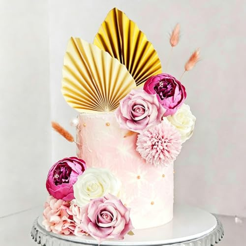 Boho Cake Topper Flower Cake Decorations Purple Cake Decorations Palm Leaves Butterfly for Wedding Baby Shower Birthday Party Supplies
