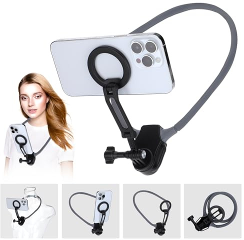 Senprity Magnetic Neck Mount for Phone and Action Camera, Neck Phone Mount for POV/Vlog, Hands-Free Chest Mount with Stabilising Anti-Shake Shoulder Strap for iPhone15 14 13 12 Series Android Phones