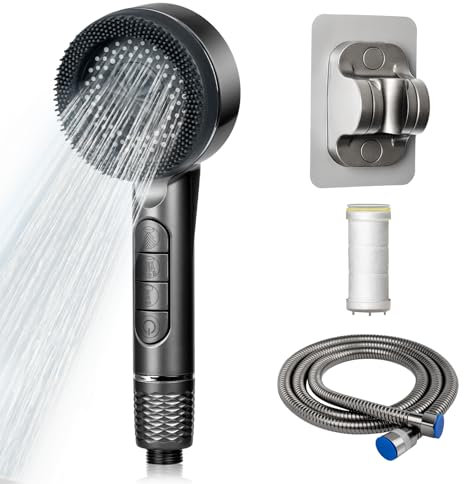 Duschkopf mit PP Filter, Handbrause Wassersparend, Duschkopf Duschbrause mit 4 Strahlarten Hochdruck, Sparduschkopf, Regendusche, Duschkopf mit 1.5M Schlauch Wassersparend Duschkopf Groß Sparduschkopf