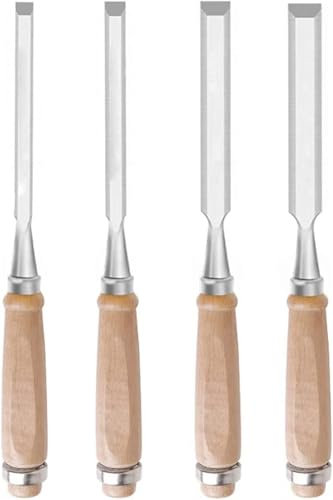 Scalpello for legno Set di scalpelli da banco for intaglio del legno, Scalpello a mano for legno, Scalpello for bordi smussati for legno affilato, Larghezza testa taglierina - 6 mm, 8 mm, 14 mm, 18 mm