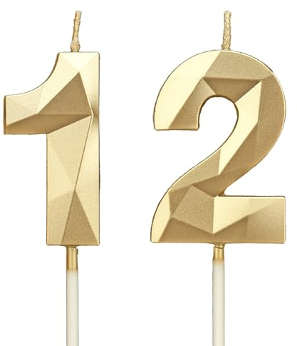 DTXLX Gold Zahl 12 Geburtstagskerzen Kuchen Deko | Zahlen, 3D, für, geburtstagsdeko, Kinder, Partys, Hochzeiten, Firmenfeiern, Jubiläen