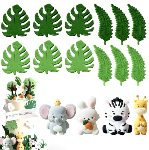 Decoración de pastel de animales de la selva, decoración de pastel salvaje, decoración de pastel de safari con hojas, jirafa 3D, hipopótamo, cebra, ardilla, coco, animales de la selva, decoración de