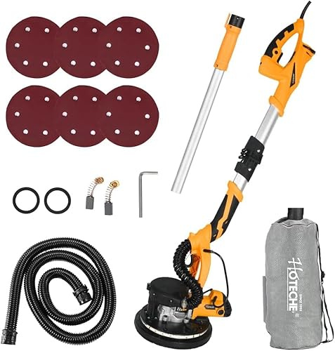 Levigatrice da muro a collo lungo, 800 W, 225 mm, con aspirazione, 220 – 240 V, 50/60 Hz, 800 – 1800 giri/min, manico pieghevole e allungabile, luce LED autoadescante e accessori