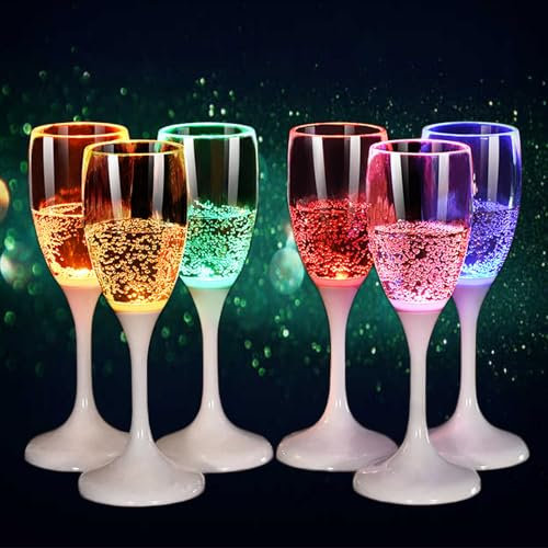 DPWELL LED Flûtes à Champagne Eau Liquide Activé Tasses Lumineuses 120 ml Verres à Vin Lumineux Gobelets de Fête Colorés Lot de 6