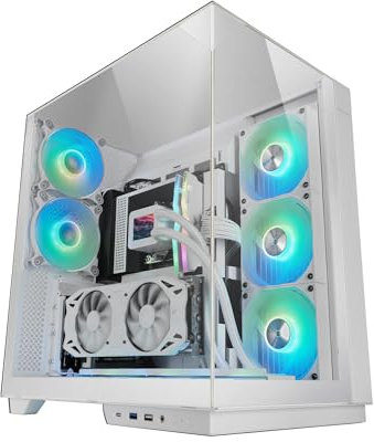 Mars Gaming MC-3GF, Caja Gaming ATX, Triple Cristal Templado, 2x Ventiladores ARGB Traseros 120mm, Montaje Vertical de Tarjetas Gráficas, Torre PC con Soporte Refrigeración Líquida hasta 360mm, Blanco