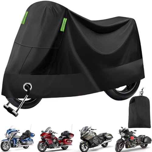 Funda para Moto Impermeable Oxford 210D, Cubierta Exterior para Motocicleta, Scooter Motocross con Bandas Reflectantes, Protector UV, 2 Orificios para Candado, 245x125x105 cm (Negro)