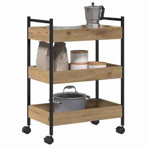 vidaXL Carrello da Cucina Rovere Artigianale 50 x 30 x 70 cm, Carrello da Cucina Moderno, Struttura Rettangolare in Legno, Mobile e Resistente per Riporre in Casa