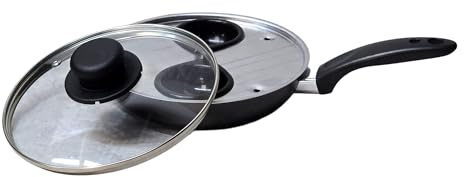 COOKCLASSIC Padella antiaderente per uova in camicia, 2 tazze in camicia, padella da 20 cm, vassoio, 2 tazze con coperchio in vetro, prodotto nel Regno Unito, lavabile in lavastoviglie, tutti i piani