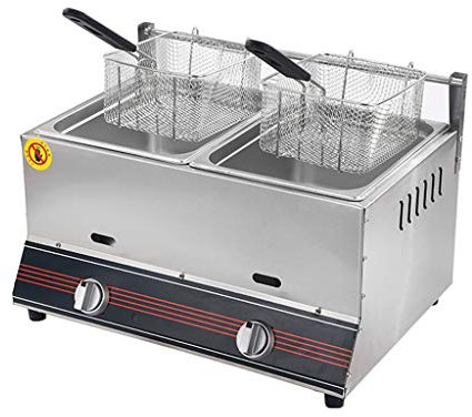Commercial Stainless Steel LPG Deep Fat Fryer with 2 Baskets and Lid - Perfect for Chips, Donuts, Fish - Easy to Clean Design