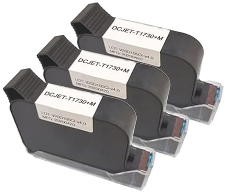 Lot de 3 cartouches d'encre à solvant pour imprimante à jet d'encre portable T1730M pour la production d'étiquettes de codes-barres