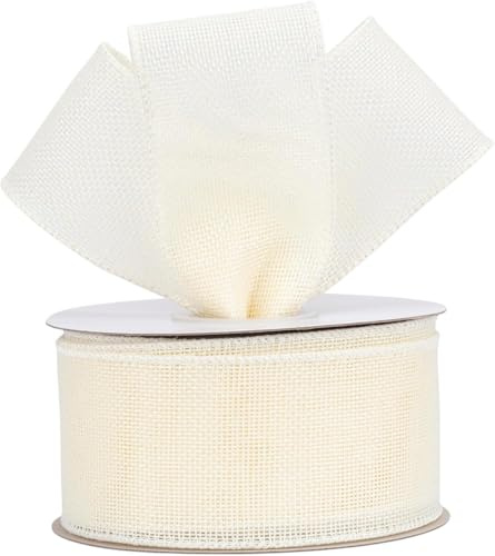 KOVSGQ Geschenkband Juteband mit Draht Jute Band Leinenband Dekoband Sackleinen Band 5 cm x 18.2 m für DIY Handwerk Verpackung Geschenk Hochzeit Weihnachten Esstisch Blumenverzierung (Beige)