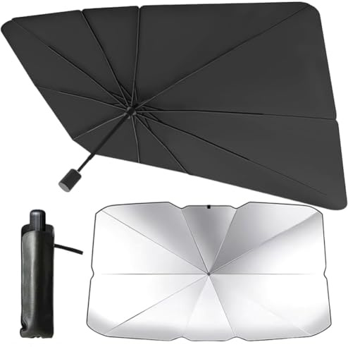 Parasol Coche Delantero, Quitasol Coche Delantero Protección, Parasol Plegable Coche con Anti UV Rayos, Fácil de Instalar y Almacenar, para Mayoría de Coches, 125 x 65 cm