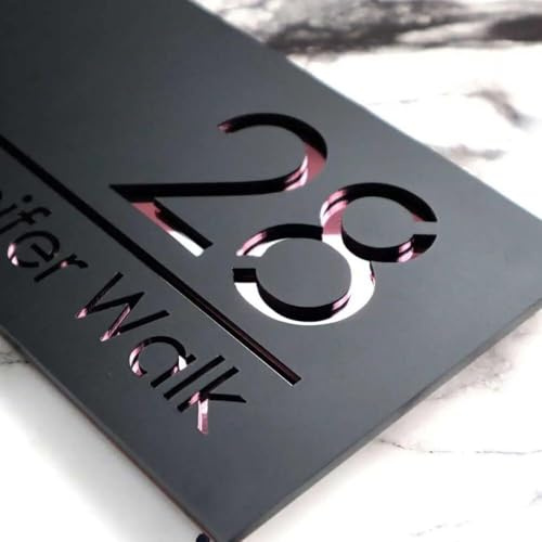 SHENGBEIDZ Personalizado Letrero De Número De Casa Acrílico 3D, Placa Impermeable con Nombre De Calle For Exteriores, Nombre En Blanco Y Negro Mate(Black Rose Gold)