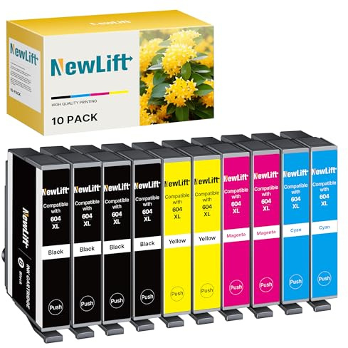 NewLift 604XL Druckerpatronen kompatibel für Epson 604 604XL Patronen Multipack für Expression Home XP-2205 XP-3200 XP-4200 XP-3205 Workforce WF-2910 WF-2930 WF-2950 (10er-Pack)