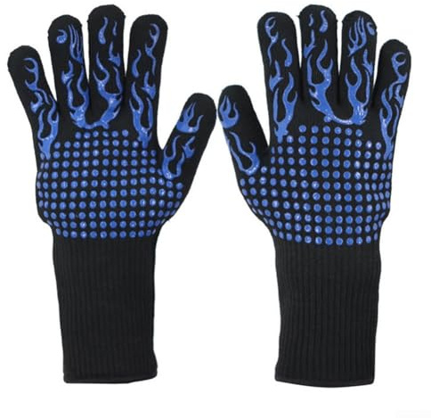 Insulated Gloves for High Temperature Cooking, For Grilling and Welding with Fire Resistant Material and Flexible Fit (Blue)