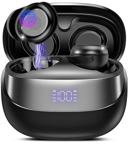 DUSONLAP Sleep Earbuds Bluetooth 5.4 Headphones In Ear, 47H Playtime Wireless Earbuds Noise Cancelling Mic Mini Ear Buds, IPX7 Waterproof Wireless Earphones, LED Display, Touch Control, USB-C, Black