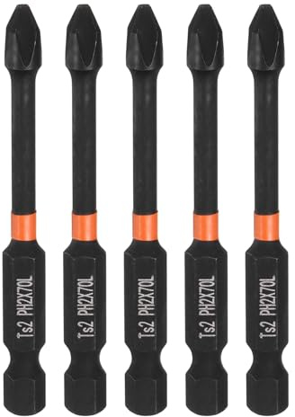 sourcing map Lot de 5 embouts de tournevis cruciformes PH2 à tige hexagonale de 70 mm de long en acier S2 pour visseuses à percussion, noir/jaune