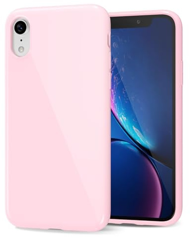 LoeoeL for iPhone XR Phone Case Liquid Silicone, Cute Girly Thin Ultra Slim Jelly Soft Rubber Gel Protective Glossy Hard Plastic Case, Plain Solid Color Cover for Women Girl, Light Pink