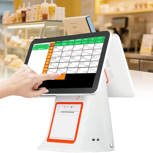 Smart kassaregister med dubbla skärmar, POS-system, 15,6-tums kassaregisterskärm, 8 GB RAM, 128 GB SSD, kassaregisterupplösning, för detaljhandel, restaurang, butik POS-system White