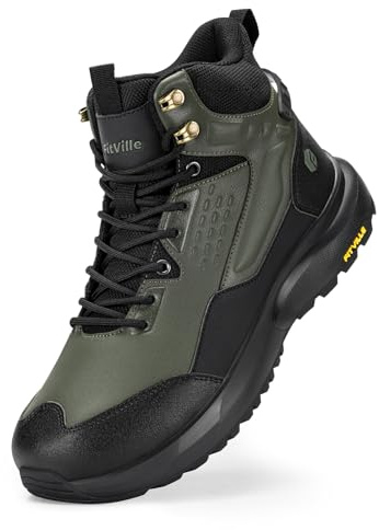FitVille Wide Mens Boots All-Terrain Non-Slip Men's Hiking Boots Mid Height Outdoor Trekking Camping Shoes for Men, Durable Upper, Comfortable & Shock-Absorbing (Grey/Black, 10.5 Wide)
