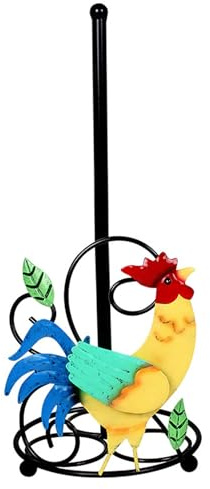 Gcroet Paper Towel Holder Iron Tissue Holder with Colored Paint Rooster Paper Towel Roll Dispenser with Weighted Base Kitchen Appliances.