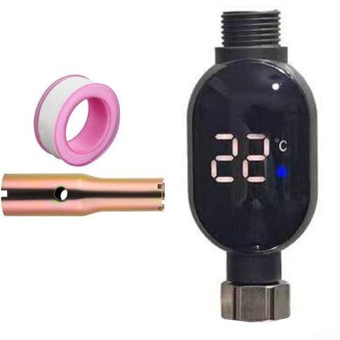 Eawfgtuw Termómetro de ducha digital inteligente impermeable con pantalla LED a color para seguridad en el baño del bebé, rango de temperatura de 0-99 °C, interfaz de acero inoxidable 304 (arriba)