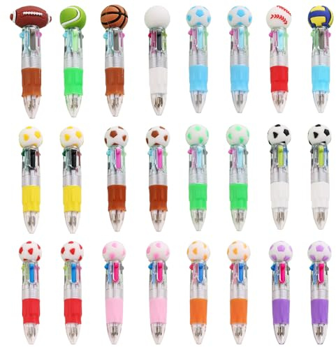 CWENDANER 24 Stück Fußball Stift,4 Farbige Mini-Fußball-Cartoon-Muster Kugelschreiber,Kinder Kugelschreiber Büro & Studenten Schulbedarf,Mitgebsel,Gastgeschenke für (5-10 Jährige)