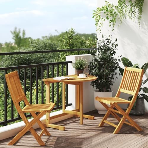 CongVVFV Klappbares Gartenmöbel-Set aus Massivholz Akazie mit 3 Teilen, Bistrotisch und 2 Stühlen für Terrasse Balkon, Faltbare Outdoor-Essgruppe, Stabile Tischplatte und Bequeme