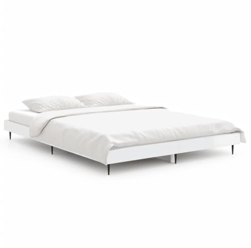 Owoxanthellate Bettrahmen Hochglanz Weiß 135x190 cm Holzwerkstoff Metallbeine Sperrholzlatten Modernes Design Stauraumbett Erwachsenen Doppelbett für Schlafzimmer Jugendzimmer Gästezimmer