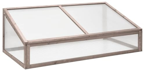 Lumanois Mini Serre de Jardin Bois Sapin Massif Gris 110x56x39 cm avec Couvercle Charnière, Panneau Polycarbonate, Fond Ouvert, Châssis Plantes Légumes Herbes Aromatiques Semis Printemps