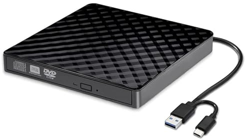 TUdcgjSXF 2 in 1 USB3.0 Type C Ultra-thin CD Drive DVD RW Portable Burner Optical Reader Player for Laptop Desktop Computer