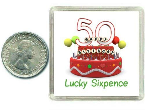 Sixpence-Münze zum 50. Geburtstag, silberfarben, in Geschenkbox, Geschenkidee für Mann oder Frau.
