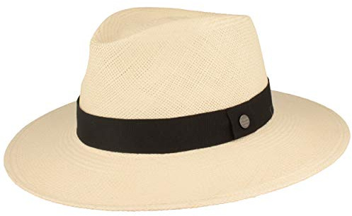 Bred original Panamahatt stråhatt av Ecuador läderband handflätad hatt UV-skydd brottskydd solhatt, Vit (ripsband), 61/62