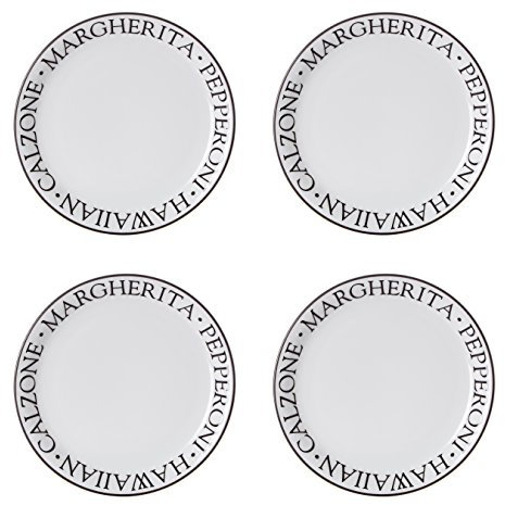 Premier Noir-Platos para Pizza, Juego de 4, Porcelana, Blanco, 23 x 23 x 2 cm, 4