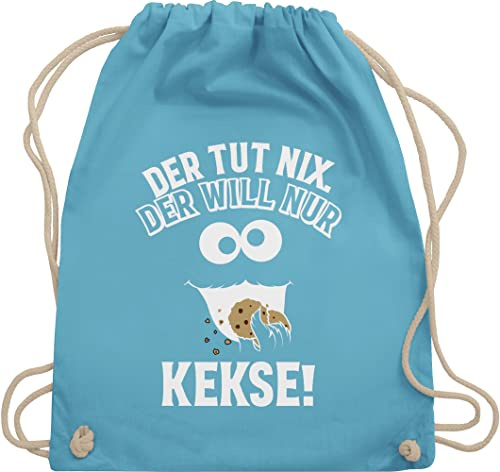 Turnbeutel Rucksack - Karneval & Fasching - Taschen - Der tut nix Der will nur Kekse I Krümelmonster I Cookie Monster I Keksmonster - Unisize - Hellblau - cookies bag karnevalsbeutel faschings keks