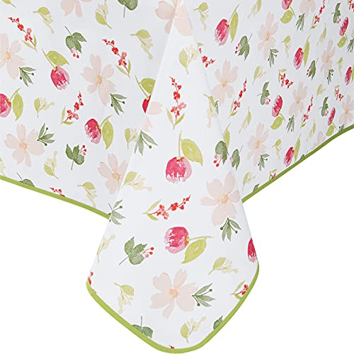 Erwin Müller Mitteldecke, Tischdecke Oberhausen, Jacquard Ranken - rosa-grün Größe 130x220 cm pflegeleicht, bügelleicht, mit Kuvertsaum