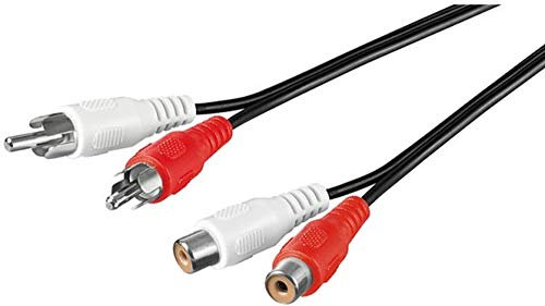 PremiumCord Câble RCA 2 x RCA mâle vers 2 x RCA Femelle, câble d'extension Audio stéréo, pour TV, téléphone Portable, MP3, HiFi, Noir 5 m