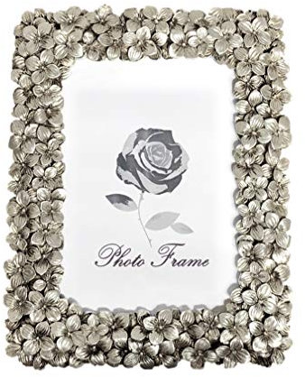 Fabnish Bilderrahmen 13x18 cm - Farbe Silber - Stehender Tischrahmen mit Blumen - Vintage, Antik, Barock und Modern - Fotorahmen mit Glasscheibe - Deko für Deine Wohnung