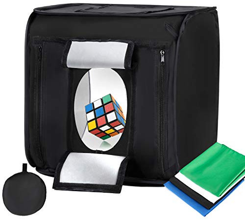 Portable Photo Studio Light Box 24x24x24 Konseen Dimmable Shooting Tent Kit with 192 LED Lights and 4 Backdrops, UK Plug