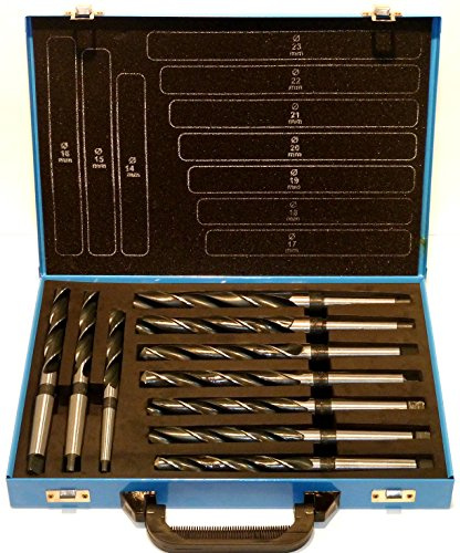 Spiralbohrer-Set 14-23 mm - 10-tlg. HSS Konusbohrer mit Morsekegel MK1/MK2 - Metallbohrer nach DIN 345-118° Kegelmantelanschliff - dampfangelassen - Industriequalität - PeTools