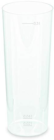 FALAMBI 1-PACK Mehrwegbecher Longdrink Trinkbecher Pfandbecher unzerbrechlich transparent PP Eichstrich 0,30 l Ø 5,9 cm, 50 Stück
