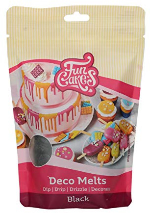 FunCakes Deco Melts Schwarz - Tauchen, drippen, dippen und dekorieren! In der Mikrowelle schmelzen und in jede Form gießen, 250 g | Tauchen, drippen, dippen und dekorieren! In der Mikrowelle schmelzen und in jede Formgießen
