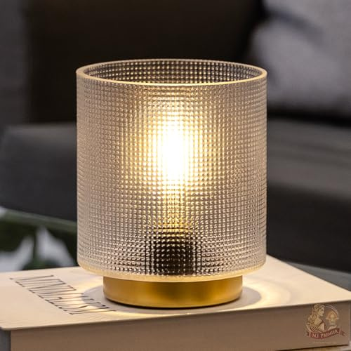 MJ PREMIER Battery Operated Table Lamps, Battery Powered Lamp, Battery Lamps Indoor, Glass Lamp for Living Room/Home/Bedroom/Hallway/Gifts (Clear)