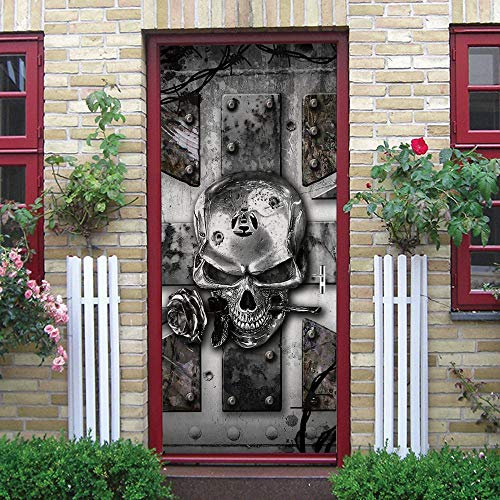 GSKBDQ 3D Türaufkleber Türtapete Selbstklebend Wandbild PVC Wasserdicht Abnehmbar Türfolie Grauer Totenkopf Retro 90X200Cm Poster Fototapete Wohnzimmer Kinderzimmer Bad Kunst Wandaufkleber