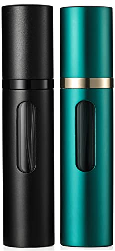 Travelofo Parfümzerstäuber Nachfüllbar, Leer Reise Parfüm Zerstäuber Mini Portable Sprühflasche mit Fenster für Unterwegs, 8ml (Schwarz & Grün)