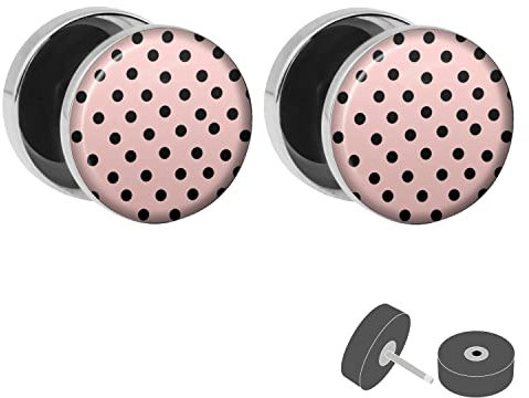 Treuheld® Fake Plug - Polka Dots Rosa | Motiv Ohrstecker zum Schrauben - Anzahl: 1 Paar (2 Stück)