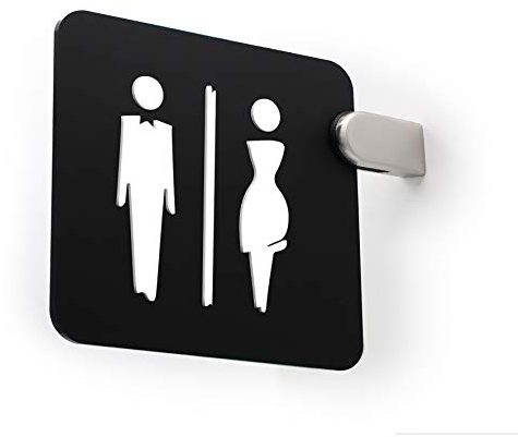 3DP Signs - Signs - Panneau double face à drapeau noir, en relief - Bain homme femme, restroom, toilettes, WC. Panneau de porte de couloir et d'environnement (Elegant Noir - Homme, femme)