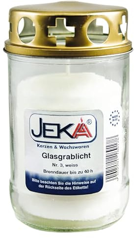 Jeka Kerzen Glasgrablicht mit Deckel | Glasgrabkerze wiederbefüllbar mit Grabkerzen ohne Hülle | Glaslaterne |Grableuchte - Grabkerzennachfüller ohne Hülle | Grabkerze (5x Glas Grablicht Nr. weiß)